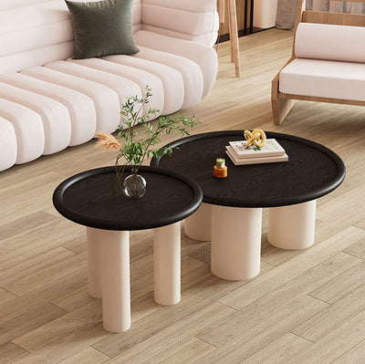 Modern Minimalist Round Cylinder Panel Solid Wood End Table 1-Tier For Living Room