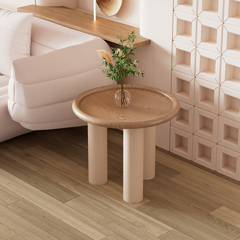 Modern Minimalist Round Cylinder Panel Solid Wood End Table 1-Tier For Living Room