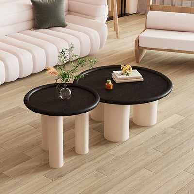 Modern Minimalist Round Cylinder Panel Solid Wood End Table 1-Tier For Living Room