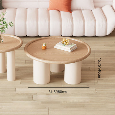 Modern Minimalist Round Cylinder Panel Solid Wood End Table 1-Tier For Living Room