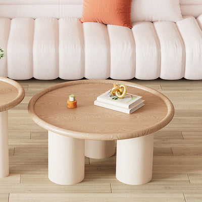 Modern Minimalist Round Cylinder Panel Solid Wood End Table 1-Tier For Living Room