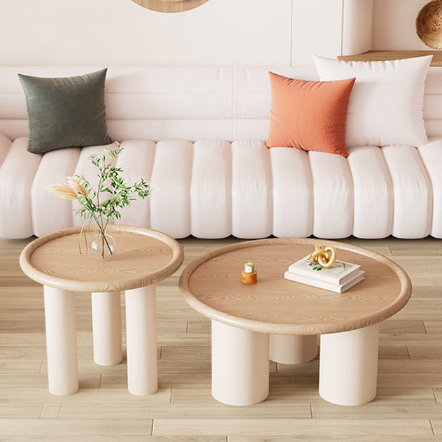 Modern Minimalist Round Cylinder Panel Solid Wood End Table 1-Tier For Living Room