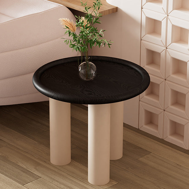 Modern Minimalist Round Cylinder Panel Solid Wood End Table 1-Tier For Living Room