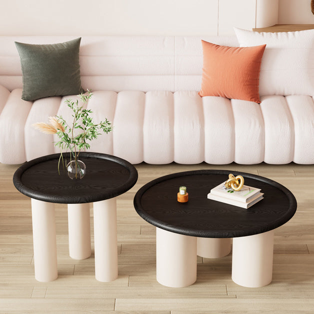 Modern Minimalist Round Cylinder Panel Solid Wood End Table 1-Tier For Living Room