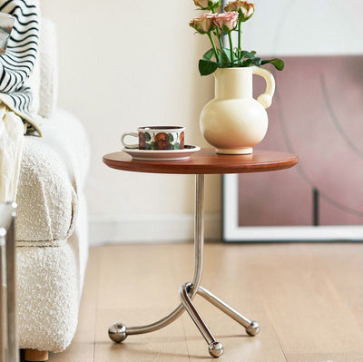 Traditional Chinese Round Orb Plate Stainless Steel End Table 1-Tier For Living Room