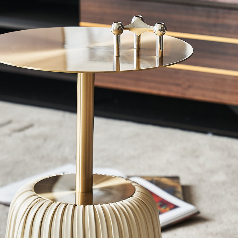 Modern Luxury Round Column Stainless Steel Metal End Table 1-Tier For Living Room