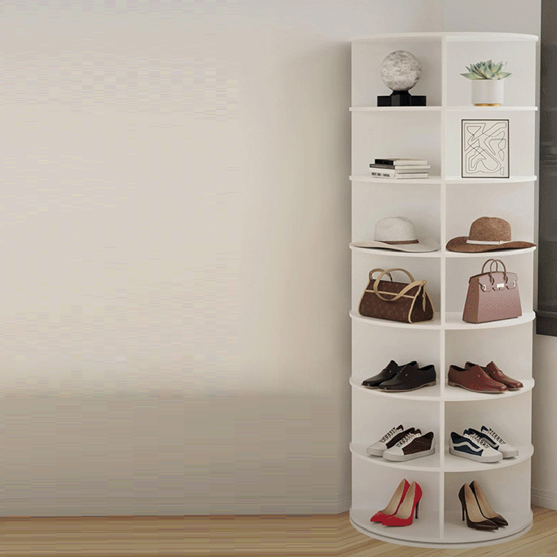 Modern Minimalist Floor Standing Round PVC Wood Plastic Board Shoe Storage 4/5/6/7 Tier For Entryways