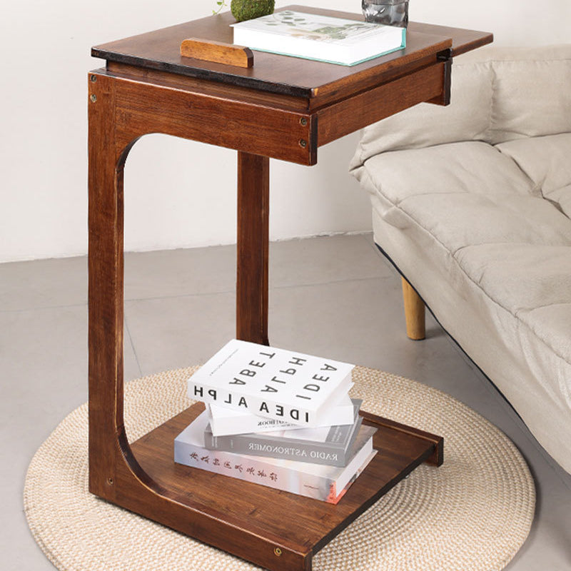 Modern Minimalist C-Square Solid Wood End Table 2-Tier For Living Room