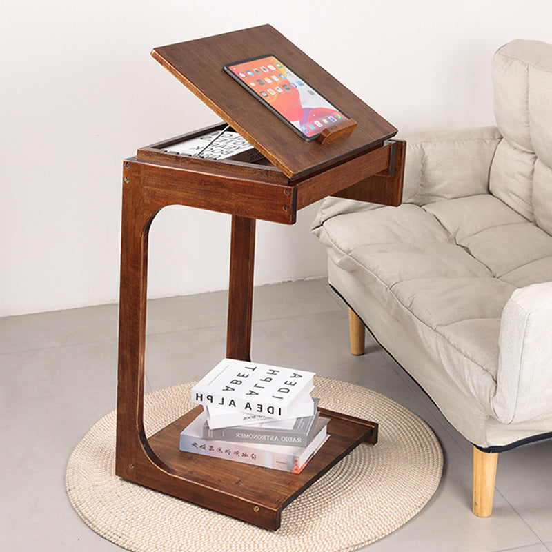 Modern Minimalist C-Square Solid Wood End Table 2-Tier For Living Room