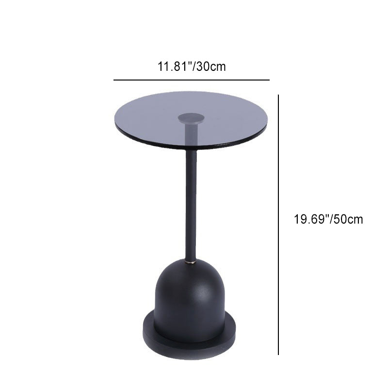 Modern Minimalist Round Column Glass Metal End Table 1-Tier For Living Room