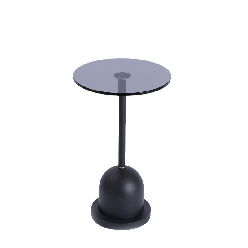 Modern Minimalist Round Column Glass Metal End Table 1-Tier For Living Room