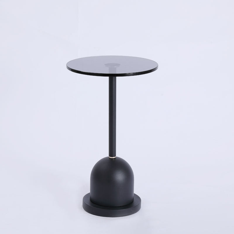 Modern Minimalist Round Column Glass Metal End Table 1-Tier For Living Room