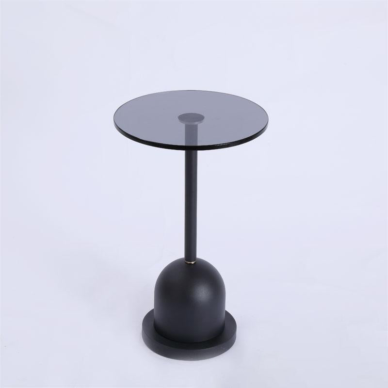 Modern Minimalist Round Column Glass Metal End Table 1-Tier For Living Room