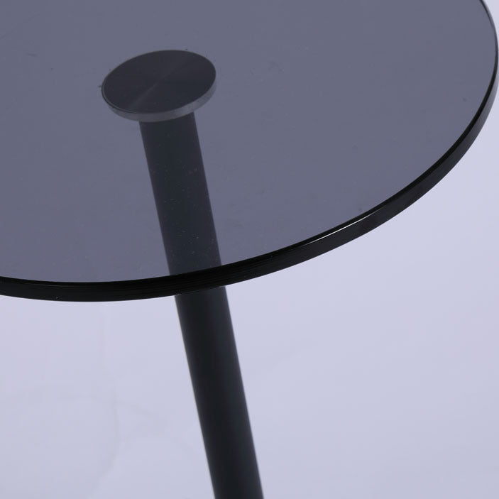 Modern Minimalist Round Column Glass Metal End Table 1-Tier For Living Room