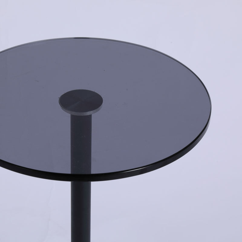 Modern Minimalist Round Column Glass Metal End Table 1-Tier For Living Room