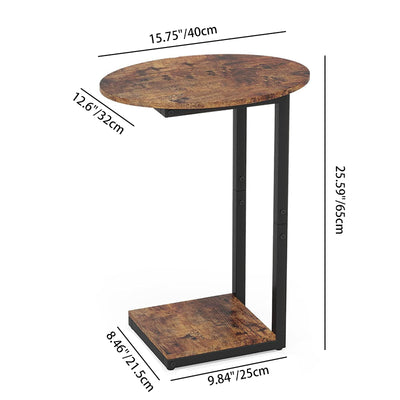 Modern Minimalist Oval Square Wood Metal End Table 2-Tiers For Living Room