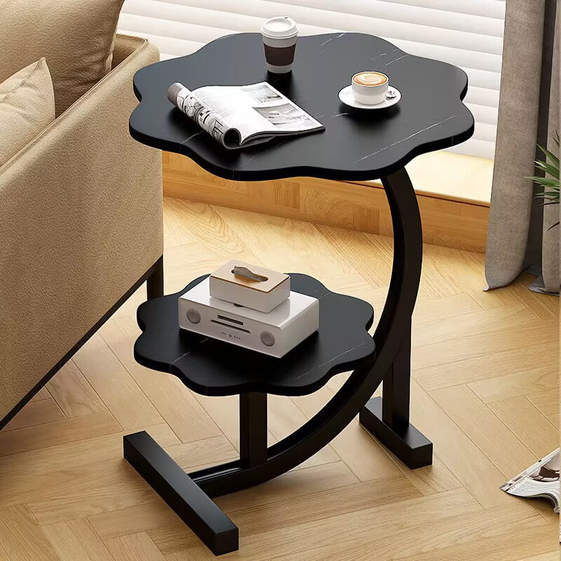 Contemporary Nordic Flower C-Shaped Plate Carbon Steel End Table 2-Tier For Living Room