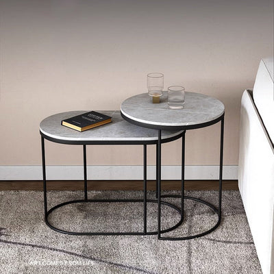 Contemporary Nordic Round Elliptical Combination Slab Iron End Table For Living Room