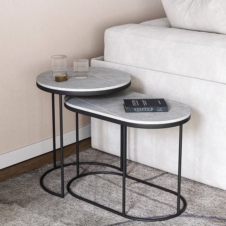 Contemporary Nordic Round Elliptical Combination Slab Iron End Table For Living Room