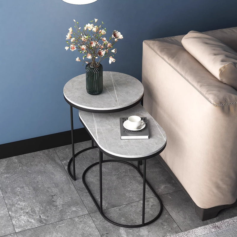 Contemporary Nordic Round Elliptical Combination Slab Iron End Table For Living Room