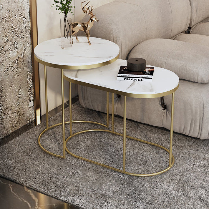 Contemporary Nordic Round Elliptical Combination Slab Iron End Table For Living Room