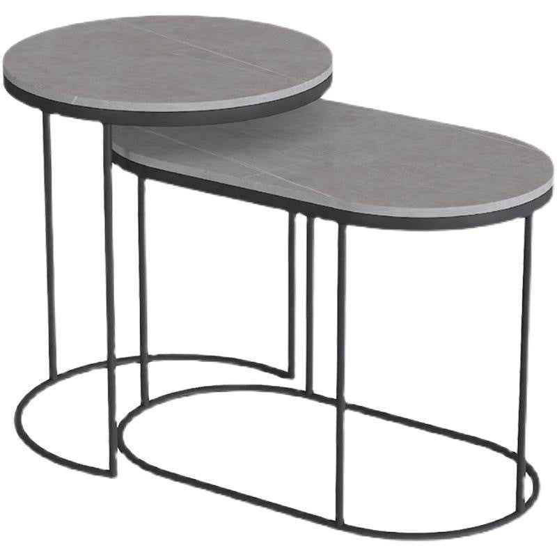 Contemporary Nordic Round Elliptical Combination Slab Iron End Table For Living Room