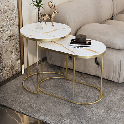 Contemporary Nordic Round Elliptical Combination Slab Iron End Table For Living Room