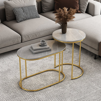 Contemporary Nordic Round Elliptical Combination Slab Iron End Table For Living Room