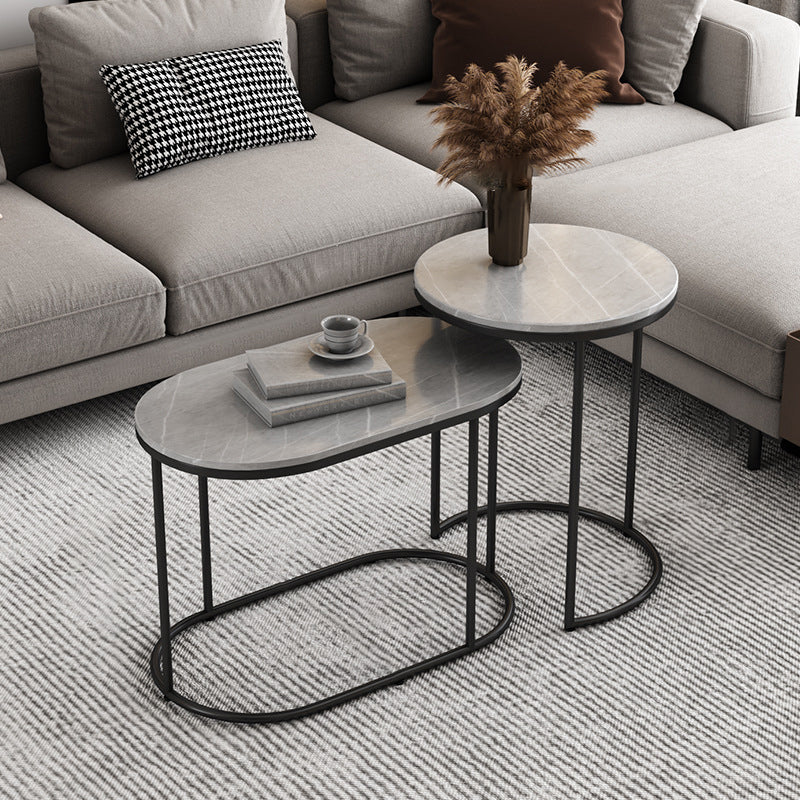 Contemporary Nordic Round Elliptical Combination Slab Iron End Table For Living Room