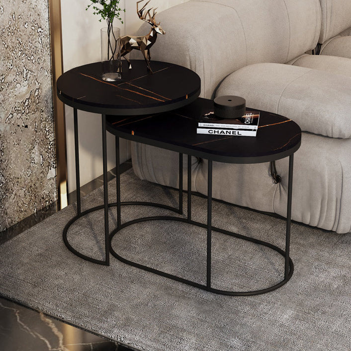 Contemporary Nordic Round Elliptical Combination Slab Iron End Table For Living Room