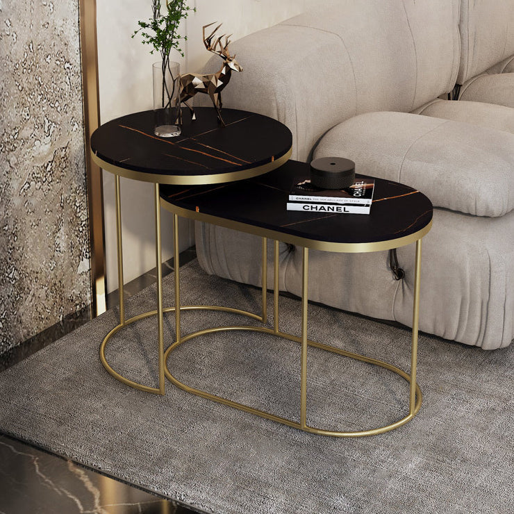 Contemporary Nordic Round Elliptical Combination Slab Iron End Table For Living Room