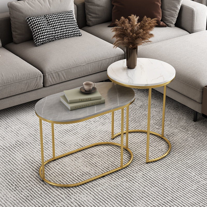 Contemporary Nordic Round Elliptical Combination Slab Iron End Table For Living Room