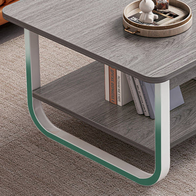 Modern Minimalist Rectangular Plate Steel Coffee Table 2-Tier For Living Room