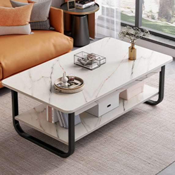 Modern Minimalist Rectangular Plate Steel Coffee Table 2-Tier For Living Room