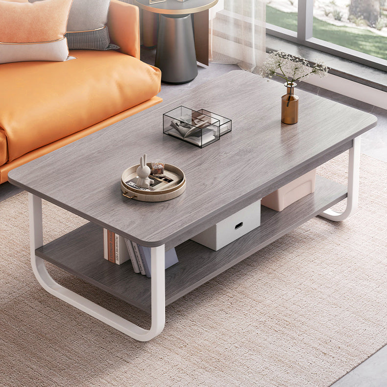 Modern Minimalist Rectangular Plate Steel Coffee Table 2-Tier For Living Room