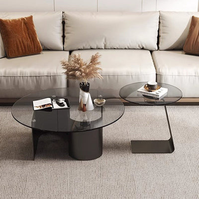 Modern Minimalist Round C-Shaped Glass Carbon Steel End Table For Living Room