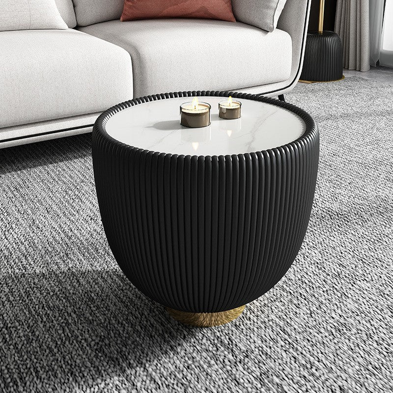 Contemporary Nordic Round Bowl Streak Slab Microfiber Leather Metal Coffee Table For Living Room