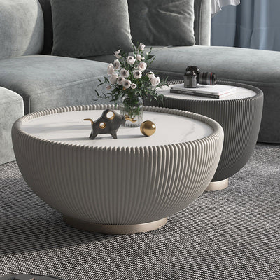 Contemporary Nordic Round Bowl Streak Slab Microfiber Leather Metal Coffee Table For Living Room