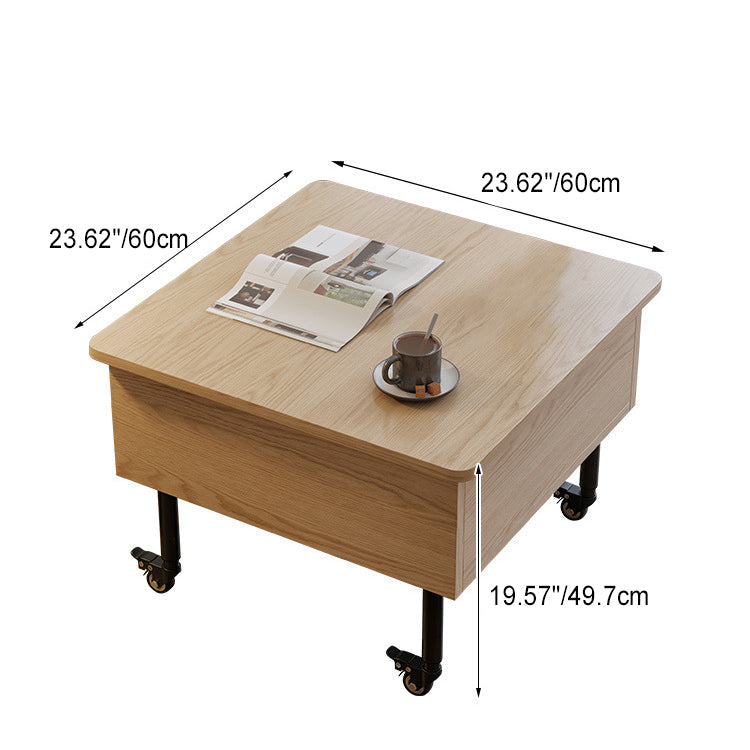 Contemporary Nordic Square Wood Plate Alloy Liftable End Table 1-Storage For Living Room