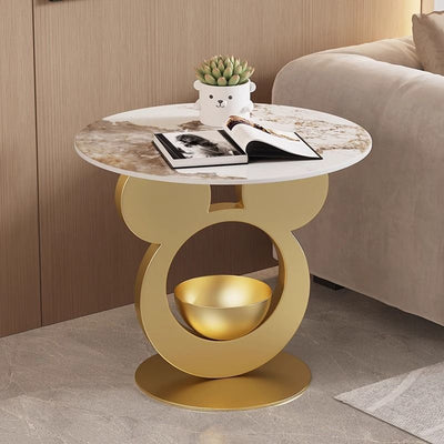 Contemporary Creative Round Mouse Bowl Slab Metal End Table 1-Storage For Living Room