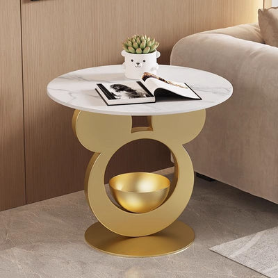 Contemporary Creative Round Mouse Bowl Slab Metal End Table 1-Storage For Living Room