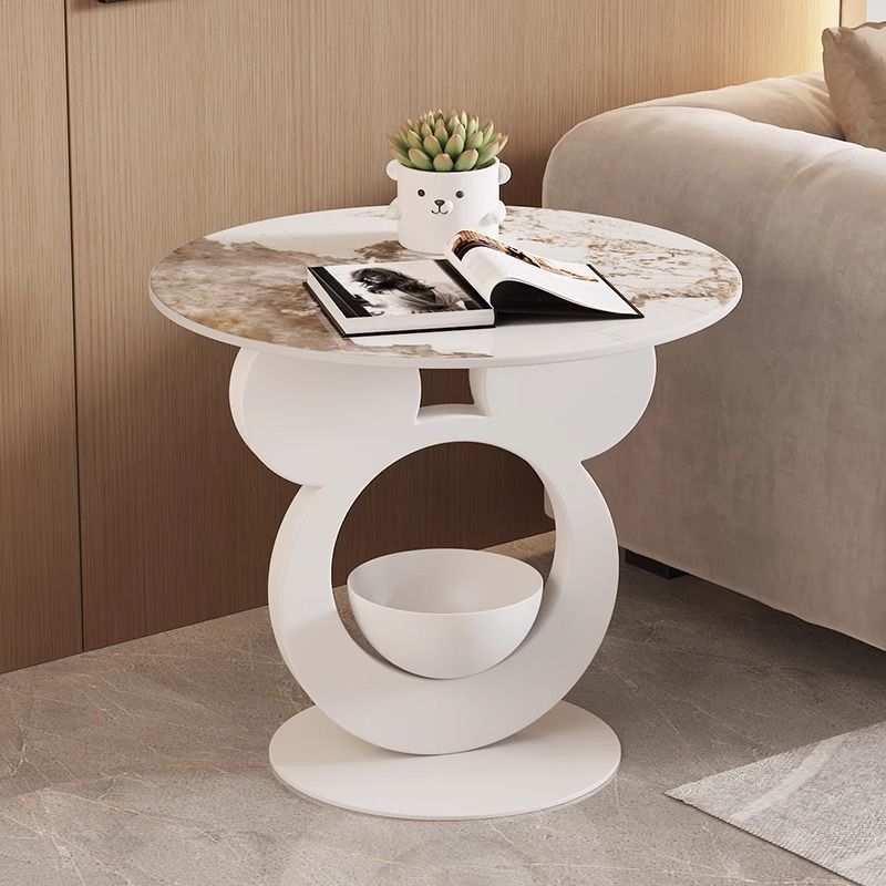 Contemporary Creative Round Mouse Bowl Slab Metal End Table 1-Storage For Living Room