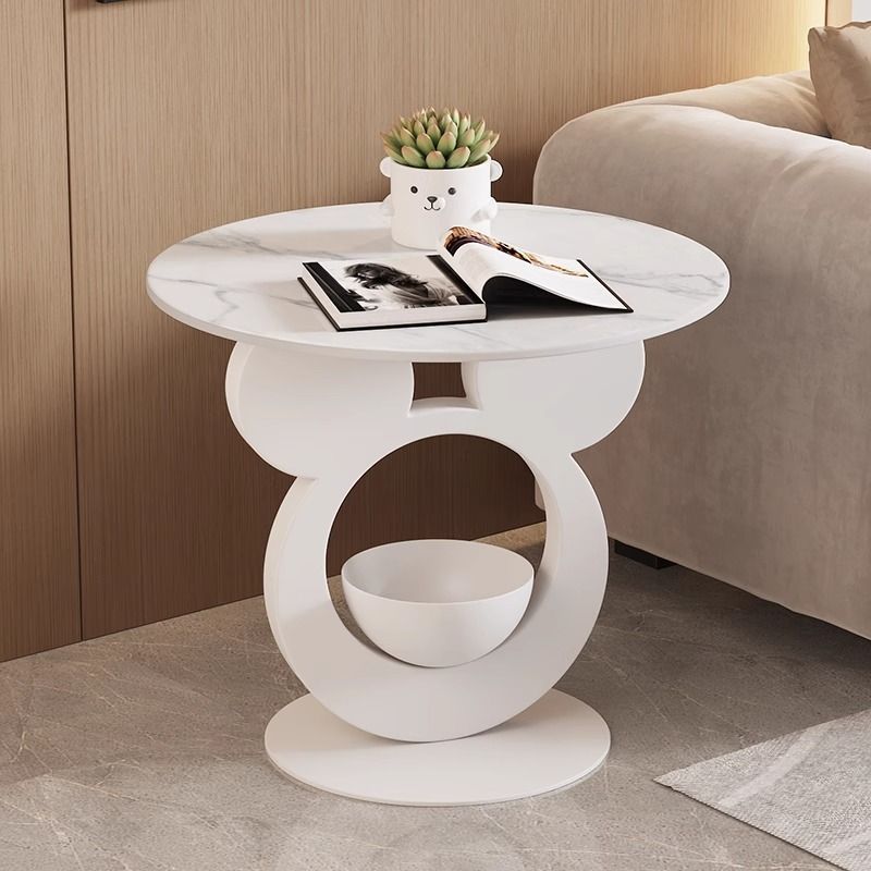 Contemporary Creative Round Mouse Bowl Slab Metal End Table 1-Storage For Living Room