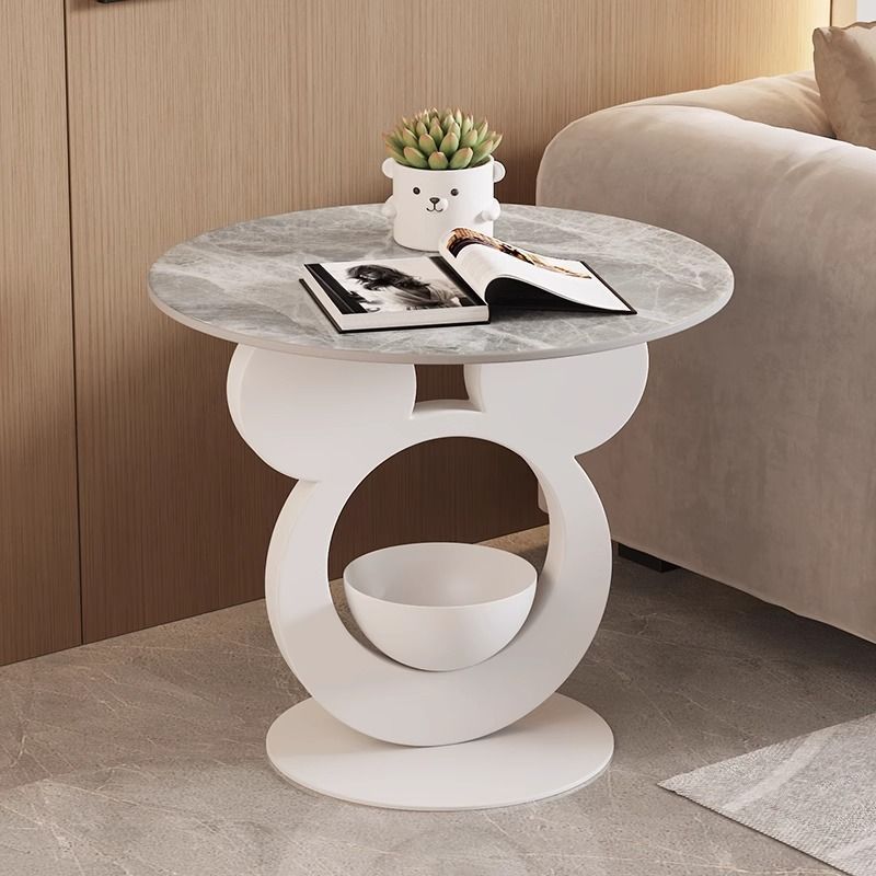 Contemporary Creative Round Mouse Bowl Slab Metal End Table 1-Storage For Living Room