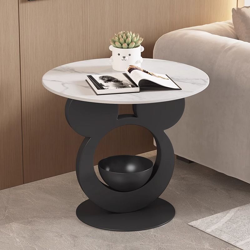 Contemporary Creative Round Mouse Bowl Slab Metal End Table 1-Storage For Living Room