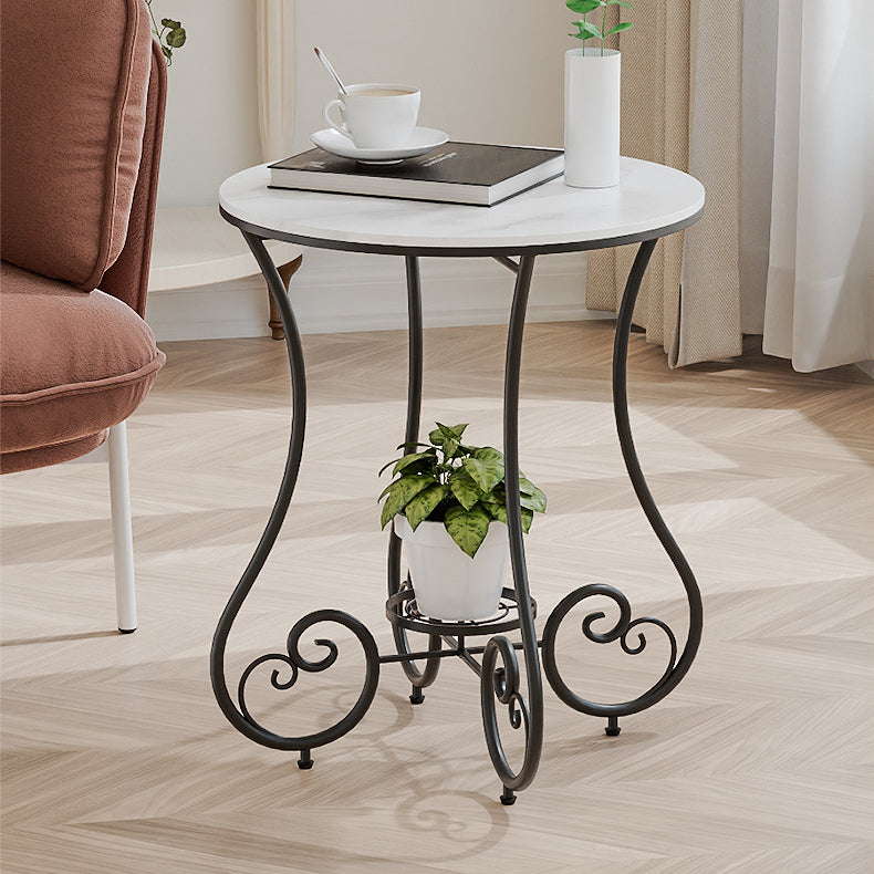 Contemporary Nordic Round Slab Iron Steel End Table 1-Shelf For Living Room