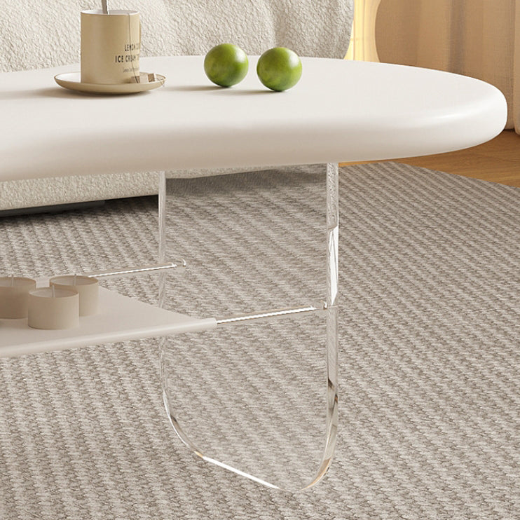 Modern Minimalist Cloud Elliptical Plate Acrylic Leather Coffee Table 2-Tier For Living Room