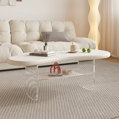 Modern Minimalist Cloud Elliptical Plate Acrylic Leather Coffee Table 2-Tier For Living Room