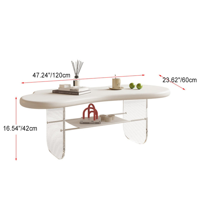 Modern Minimalist Cloud Elliptical Plate Acrylic Leather Coffee Table 2-Tier For Living Room