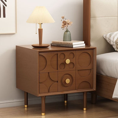 Contemporary Retro Rectangular Arabesque Wood Stainless Steel Nightstand 2-Drawer For Bedside